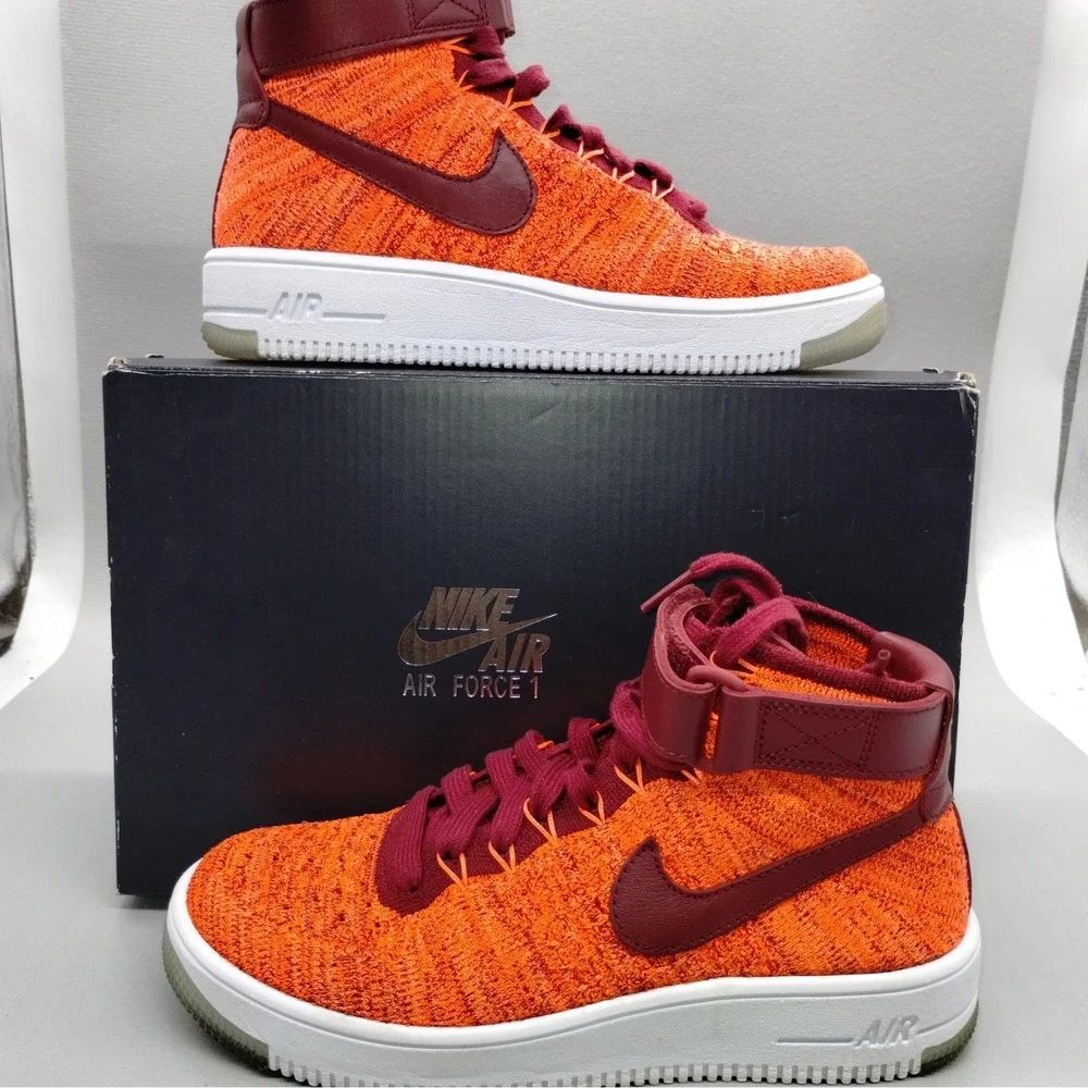 Nike Air Force 1 Flyknit Basketball Shoes Total Crimson Team Red Womens Size 6.5